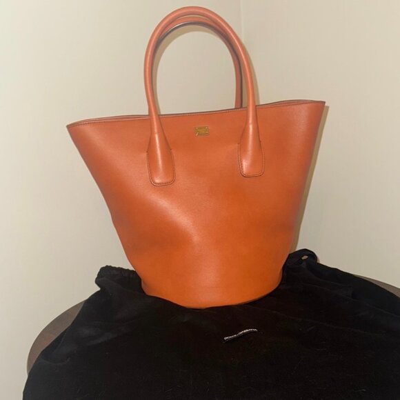 Dolce & Gabbana Calfskin Bucket Tote Bag, Tan/Cognac, Authentic, Worn Once, EUC - Picture 1 of 15